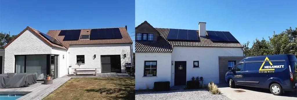Maisons équipées de panneaux solaires et camionnette Megawatt